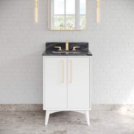 Jeffrey Alexander Dashwood White Single Sink Bathroom Vanity with Grey Marble Top - Single-Hole Faucet Top - VKITDAS24WHMGR