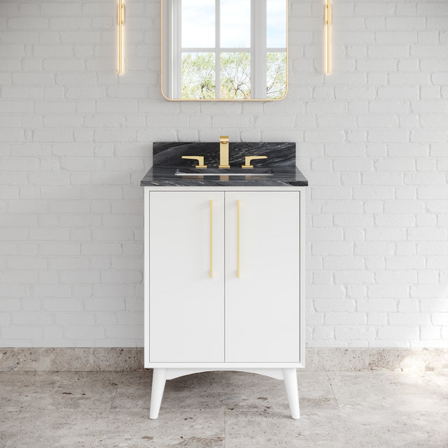 Jeffrey Alexander Dashwood White Single Sink Bathroom Vanity with Grey Marble Top - Single-Hole Faucet Top - VKITDAS24WHMGR