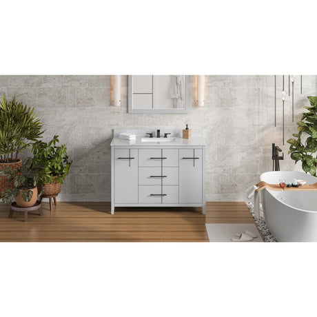Jeffrey Alexander Katara 48" Grey Single Sink Bathroom Vanity with White Carrara Marble Top - 8 in. Widespread Faucet Top