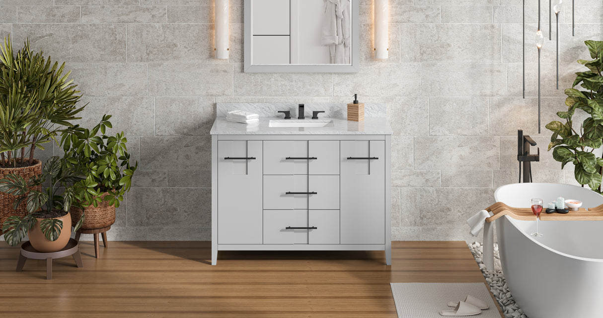 Jeffrey Alexander Katara 48" Grey Single Sink Bathroom Vanity with White Carrara Marble Top - 8 in. Widespread Faucet Top product image 7