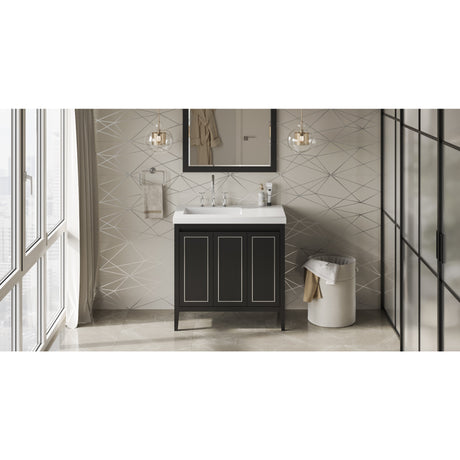 Jeffrey Alexander Percival 37" Black Single Sink Bathroom Vanity with White Resin Top - 8 in. Widespread Faucet Top