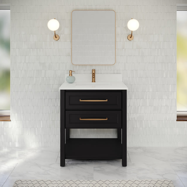 Jeffrey Alexander Kipling 31" Black Single Sink Bathroom Vanity with White Quartz Top - Single-Hole Faucet Top - VKITKIP30BKWQR1