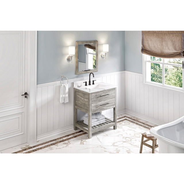 Jeffrey Alexander Wavecrest 30" Weathered Grey Single Sink Bathroom Vanity with Calacatta Vienna Quartz Top - 8 in. Widespread Faucet Top