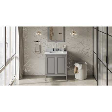 Jeffrey Alexander Percival 30" Grey Single Sink Bathroom Vanity with White Carrara Marble Top - 8 in. Widespread Faucet Top