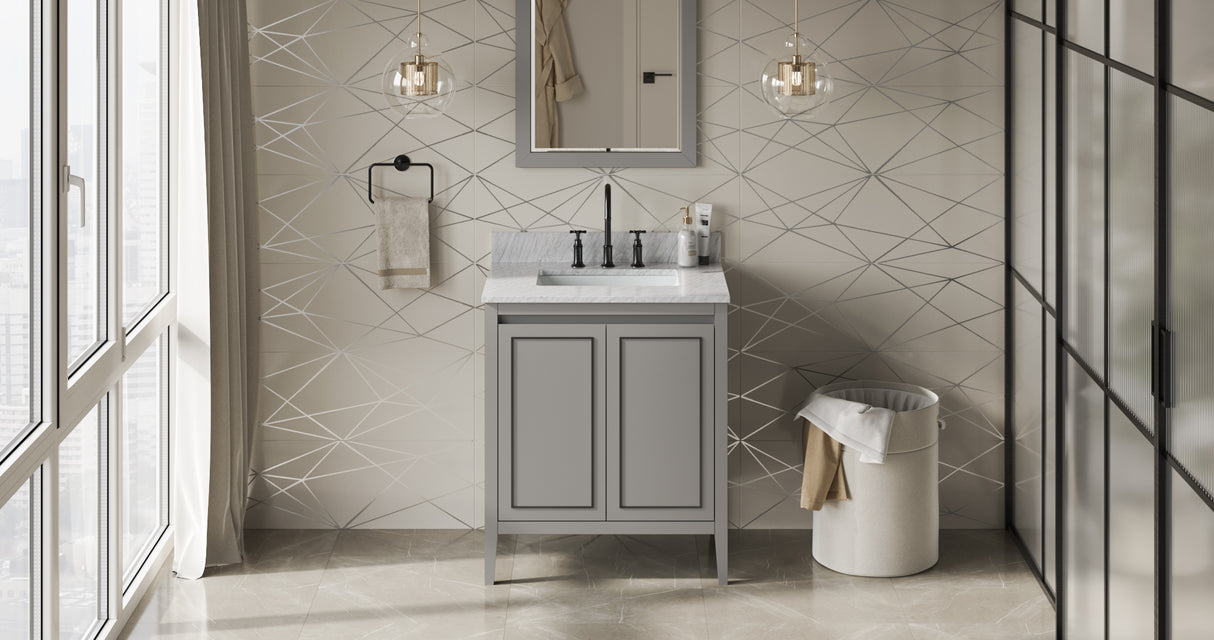 Jeffrey Alexander Percival 30" Grey Single Sink Bathroom Vanity with White Carrara Marble Top - 8 in. Widespread Faucet Top product image 6
