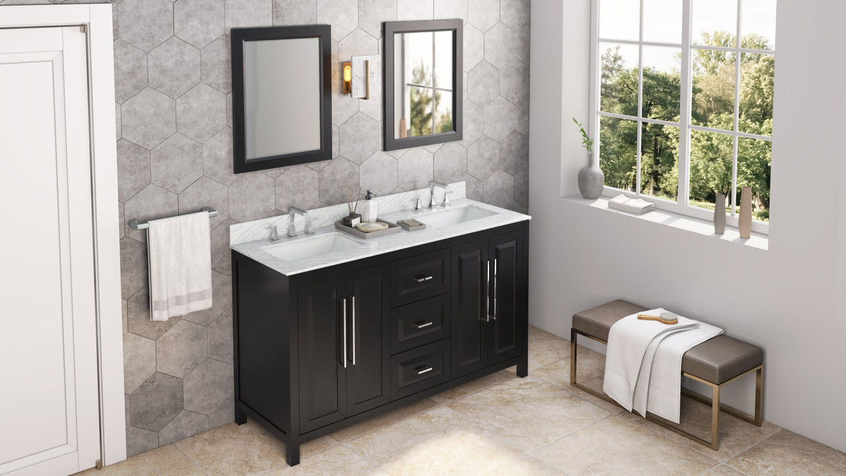 Jeffrey Alexander Cade 60" Black Double Sink Bathroom Vanity with White Carrara Marble Top - 8 in. Widespread Faucet Top product image 7