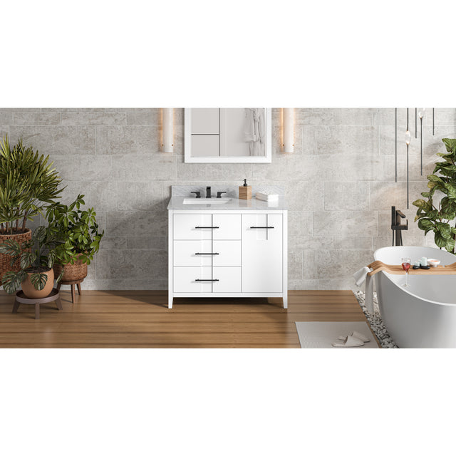 Jeffrey Alexander Katara 42" White Single Sink Bathroom Vanity with White Carrara Marble Top - 8 in. Widespread Faucet Top
