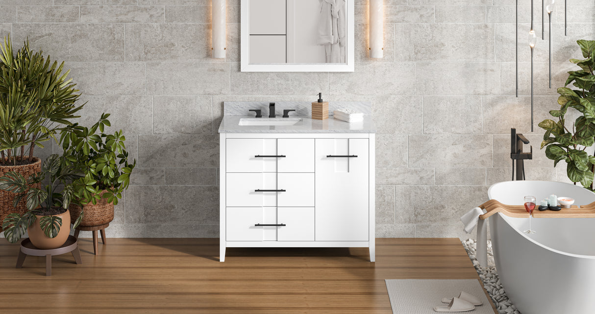 Jeffrey Alexander Katara 42" White Single Sink Bathroom Vanity with White Carrara Marble Top - 8 in. Widespread Faucet Top product image 7
