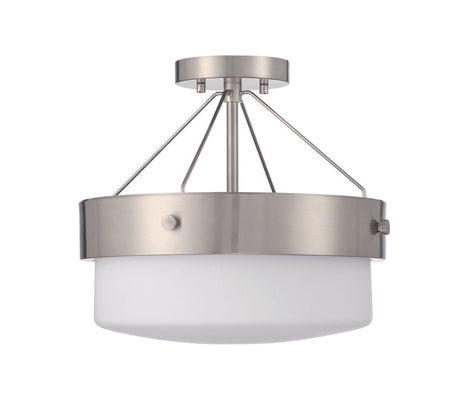 Craftmade XS3213-BNK Oak Street 2 Light Convertible Semi Flush in Brushed Polished Nickel / Whiskey Barrel