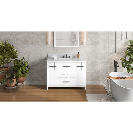 Jeffrey Alexander Katara 48" White Single Sink Bathroom Vanity with White Carrara Marble Top - 8 in. Widespread Faucet Top
