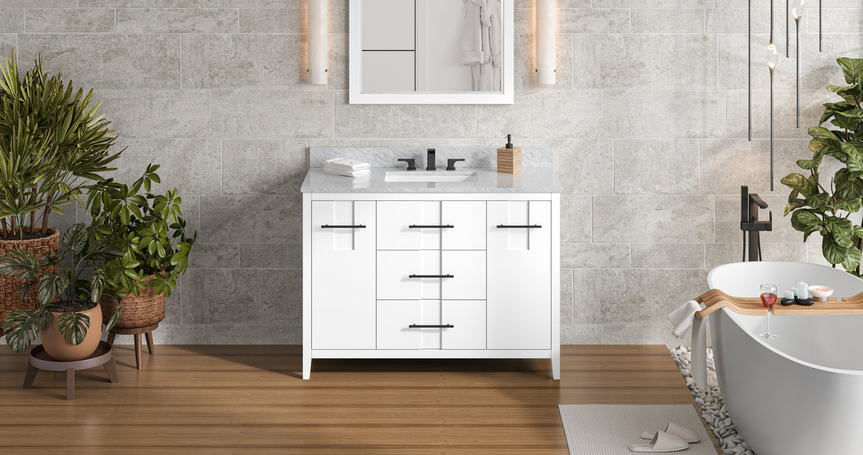 Jeffrey Alexander Katara 48" White Single Sink Bathroom Vanity with White Carrara Marble Top - 8 in. Widespread Faucet Top product image 7