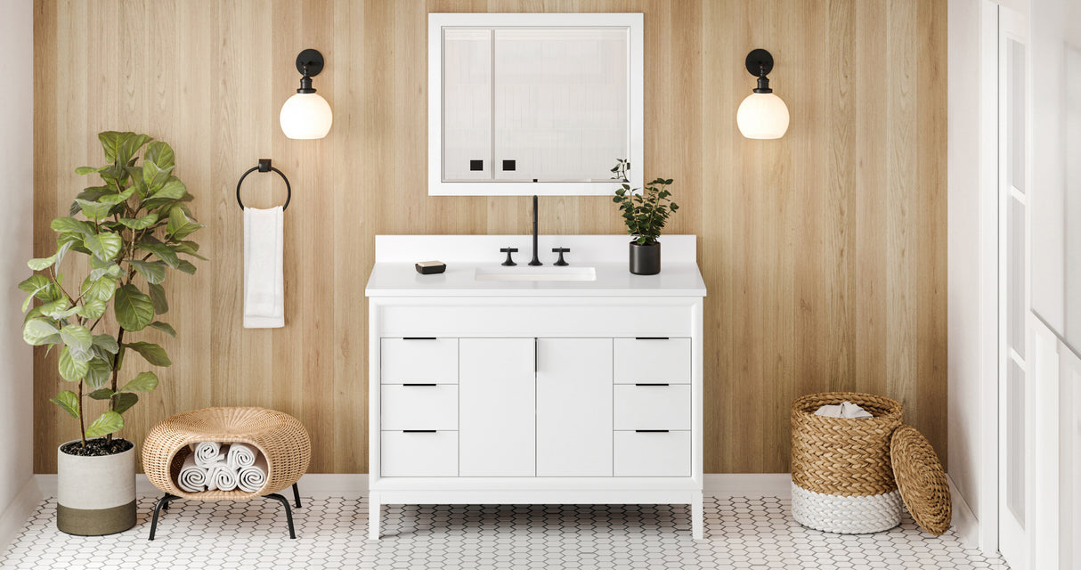 Jeffrey Alexander Theodora 48" White Single Sink Bathroom Vanity with White Quartz Top - 8 in. Widespread Faucet Top product image 6