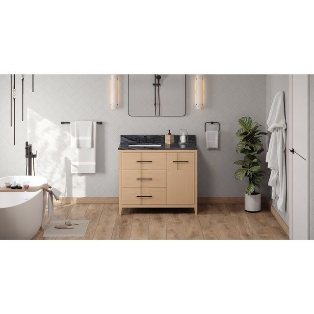 Jeffrey Alexander Katara 42" Natural Oak Single Sink Bathroom Vanity with Grey Marble Top - 8 in. Widespread Faucet Top