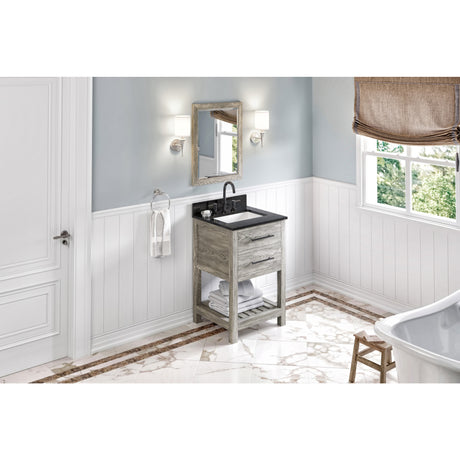 Jeffrey Alexander Wavecrest 24" Weathered Grey Single Sink Bathroom Vanity with Black Granite Top - 8 in. Widespread Faucet Top
