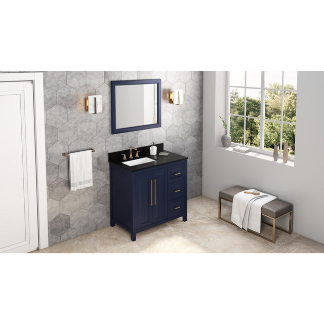 Jeffrey Alexander Cade 36" Hale Blue Single Sink Bathroom Vanity with Black Granite Top - 8 in. Widespread Faucet Top