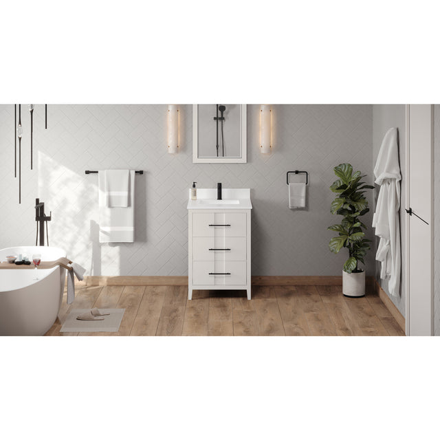 Jeffrey Alexander Katara 24" White Single Sink Bathroom Vanity with White Quartz Top - 8 in. Widespread Faucet Top - VKITKAT24WHWQR1