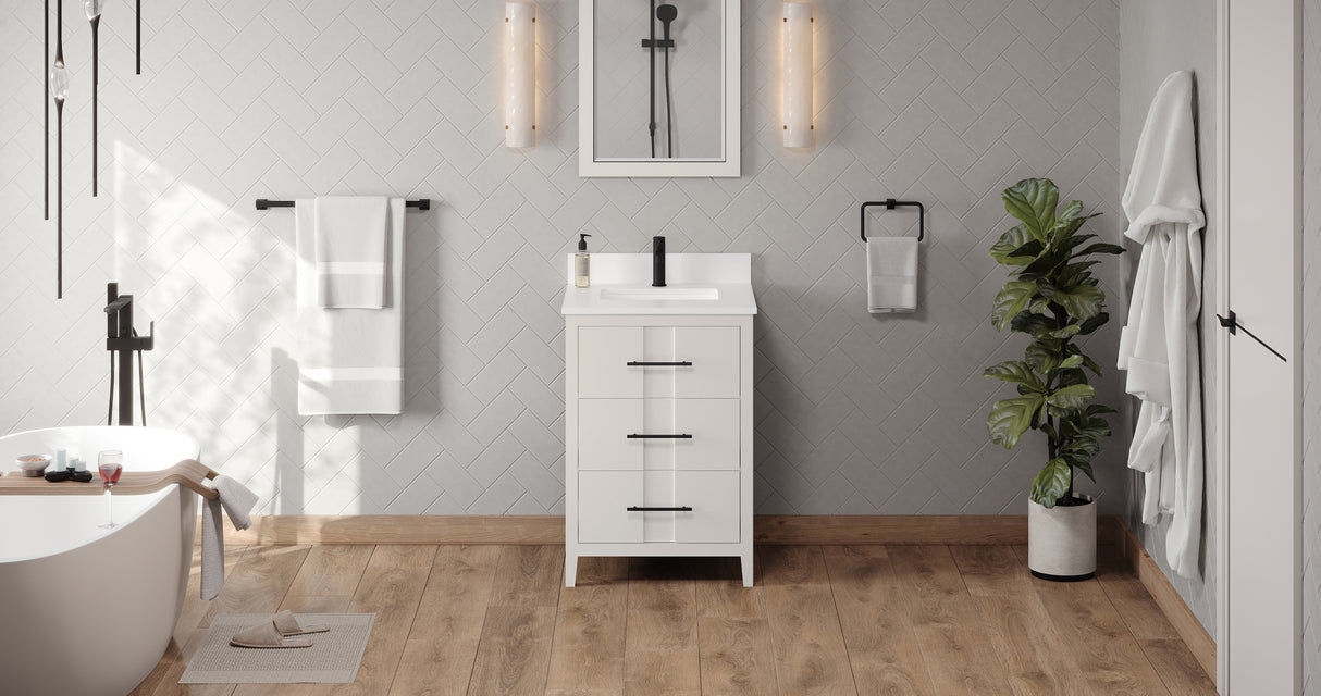 Jeffrey Alexander Katara 24" White Single Sink Bathroom Vanity with White Quartz Top - 8 in. Widespread Faucet Top - VKITKAT24WHWQR1 product image 6