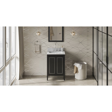 Jeffrey Alexander Percival 24" Black Single Sink Bathroom Vanity with White Carrara Marble Top - 8 in. Widespread Faucet Top
