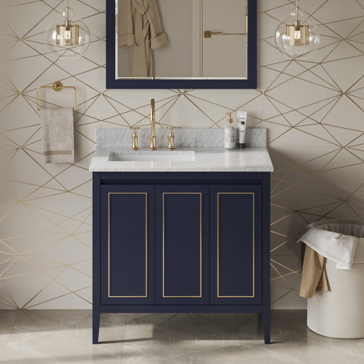 Jeffrey Alexander Percival 36" Hale Blue Single Sink Bathroom Vanity with White Carrara Marble Top - 8 in. Widespread Faucet Top product image 2