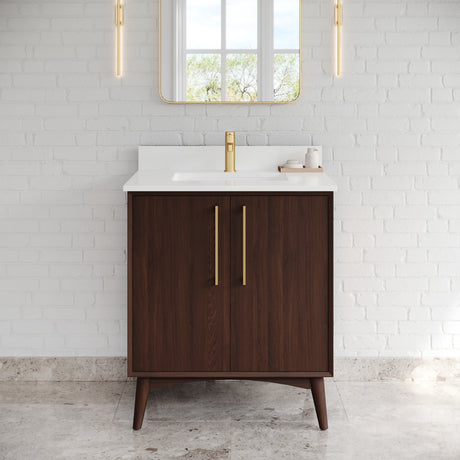 Jeffrey Alexander Dashwood Dark Walnut Single Sink Bathroom Vanity with White Quartz Top - Single-Hole Faucet Top - VKITDAS30DWWQR1