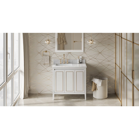 Jeffrey Alexander Percival 36" White Single Sink Bathroom Vanity with White Carrara Marble Top - 8 in. Widespread Faucet Top