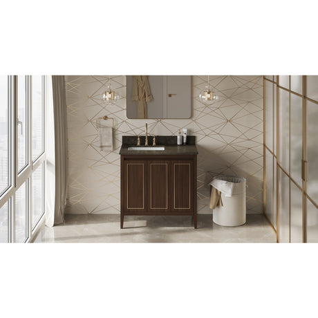 Jeffrey Alexander Percival 36" Dark Walnut Single Sink Bathroom Vanity with Blue Limestone Top - 8 in. Widespread Faucet Top