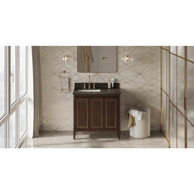 Jeffrey Alexander Percival 36" Dark Walnut Single Sink Bathroom Vanity with Blue Limestone Top - 8 in. Widespread Faucet Top