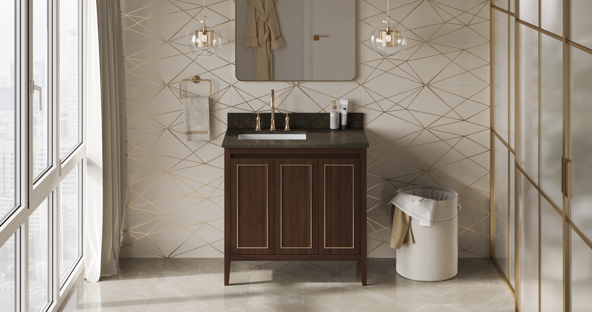 Jeffrey Alexander Percival 36" Dark Walnut Single Sink Bathroom Vanity with Blue Limestone Top - 8 in. Widespread Faucet Top product image 6