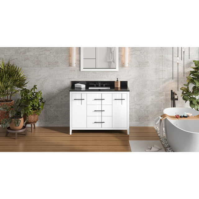 Jeffrey Alexander Katara 48" White Single Sink Bathroom Vanity with Black Granite Top - 8 in. Widespread Faucet Top