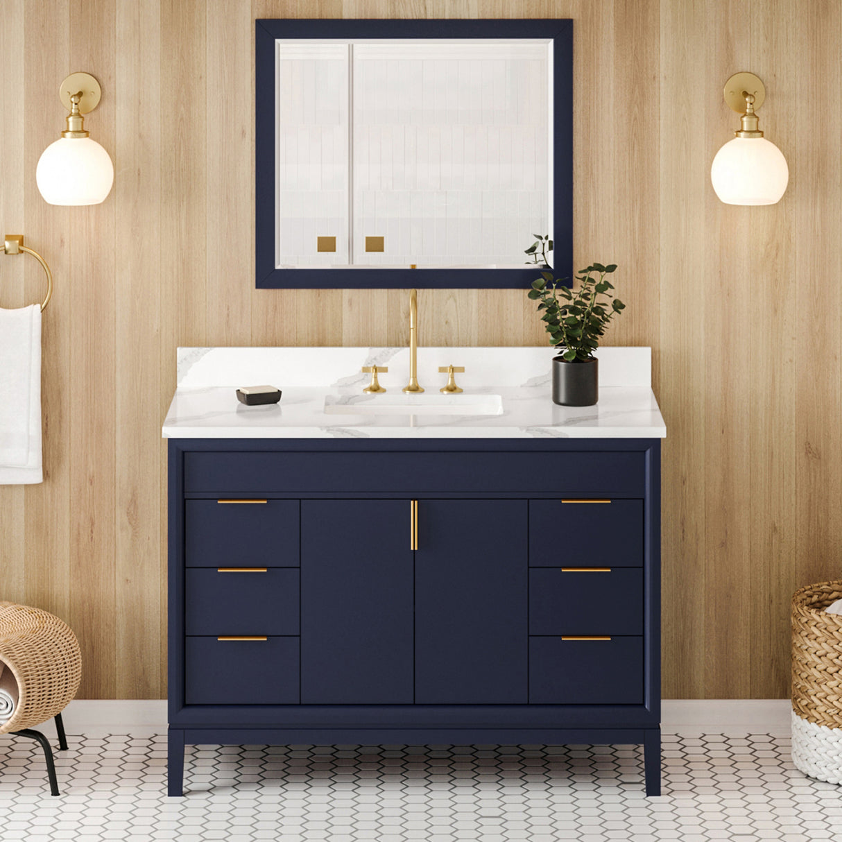 Jeffrey Alexander Theodora 48" Hale Blue Single Sink Bathroom Vanity with Calacatta Vienna Quartz Top - 8 in. Widespread Faucet Top product image 2