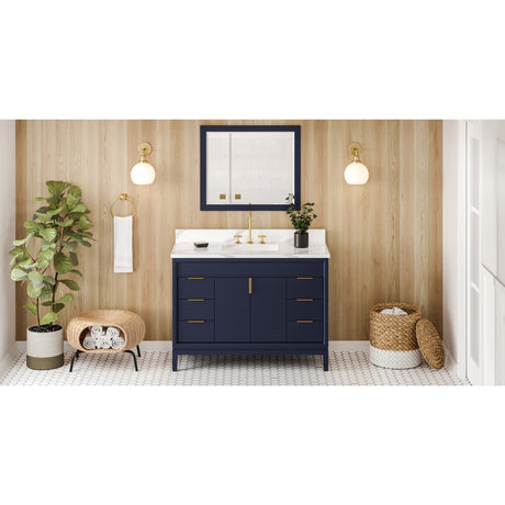 Jeffrey Alexander Theodora 48" Hale Blue Single Sink Bathroom Vanity with Calacatta Vienna Quartz Top - 8 in. Widespread Faucet Top