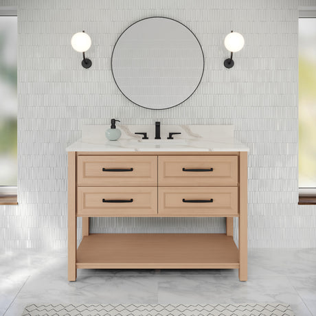 Jeffrey Alexander Kipling 49" Natural Oak Single Sink Bathroom Vanity with Calacatta Vienna Quartz Top - Single-Hole Faucet Top