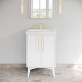Jeffrey Alexander Dashwood White Single Sink Bathroom Vanity with White Resin Top - Single-Hole Faucet Top - VKITDAS24WHRER