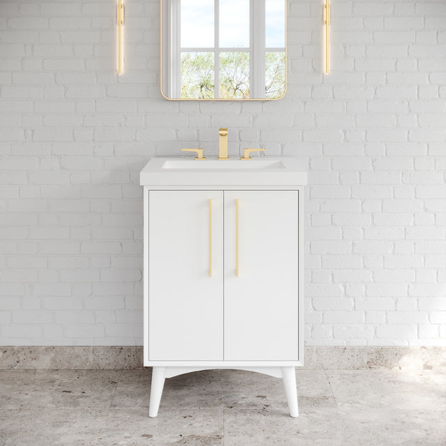 Jeffrey Alexander Dashwood White Single Sink Bathroom Vanity with White Resin Top - Single-Hole Faucet Top - VKITDAS24WHRER