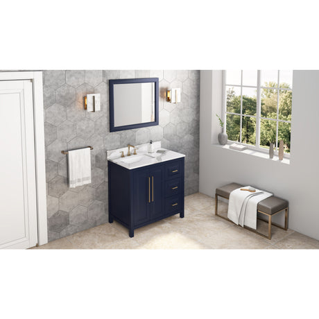 Jeffrey Alexander Cade 36" Hale Blue Single Sink Bathroom Vanity with Calacatta Vienna Quartz Top - 8 in. Widespread Faucet Top