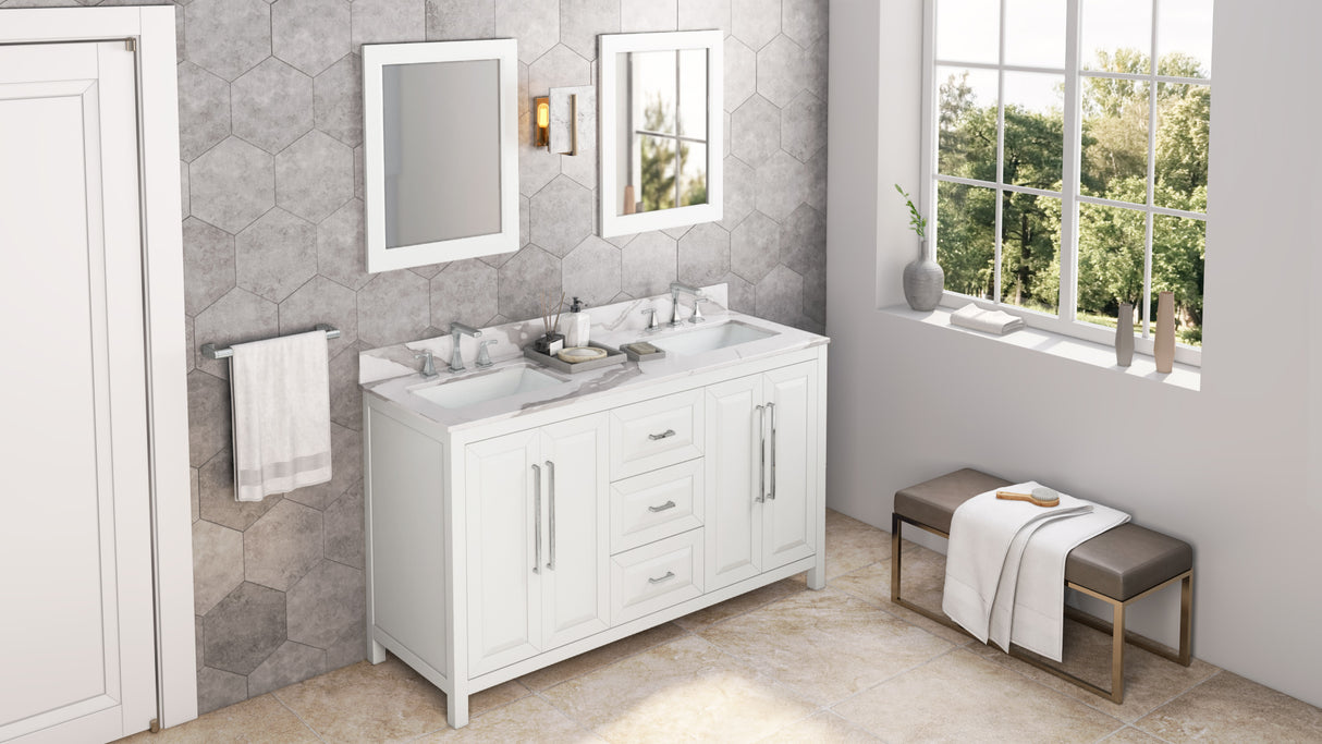 Jeffrey Alexander Cade 60" White Double Sink Bathroom Vanity with Calacatta Vienna Quartz Top - 8 in. Widespread Faucet Top product image 7
