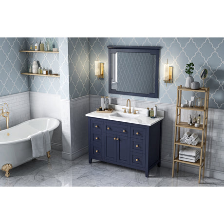 Jeffrey Alexander Chatham 48" Hale Blue Single Sink Bathroom Vanity with Calacatta Vienna Quartz Top - 8 in. Widespread Faucet Top