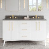 Jeffrey Alexander Dashwood 60" White Double Sink Bathroom Vanity with Grey Quartz Top - 8 in. Widespread Faucet Top