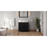Jeffrey Alexander Katara 36" Black Single Sink Bathroom Vanity with Calacatta Vienna Quartz Top - 8 in. Widespread Faucet Top