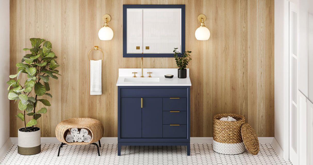 Jeffrey Alexander Theodora 36" Hale Blue Single Sink Bathroom Vanity with White Quartz Top - 8 in. Widespread Faucet Top product image 6