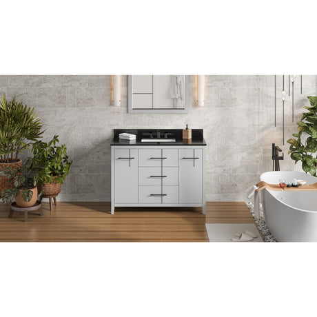 Jeffrey Alexander Katara 48" Grey Single Sink Bathroom Vanity with Black Granite Top - 8 in. Widespread Faucet Top