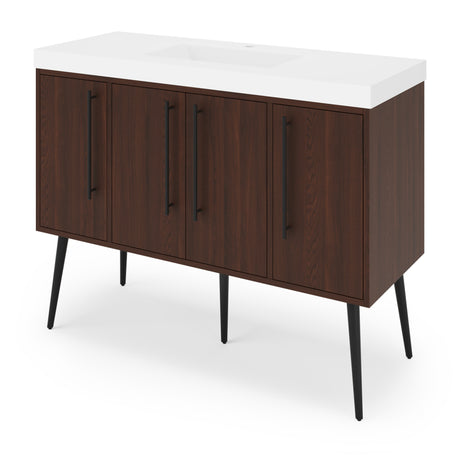 Jeffrey Alexander Tempest 48" Dark Walnut Single Sink Bathroom Vanity with White Resin Top - Single-Hole Faucet Top - VKTEM48DWPRE
