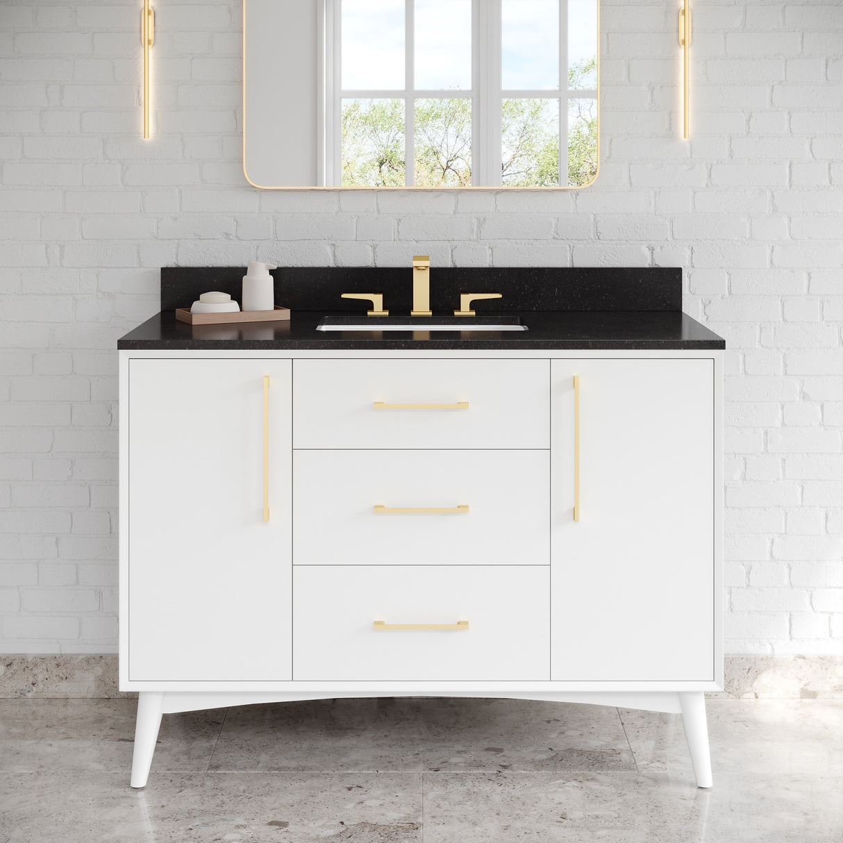 Jeffrey Alexander Dashwood White Single Sink Bathroom Vanity with Black Granite Top - 8 in. Widespread Faucet Top - VKITDAS48WHBGR