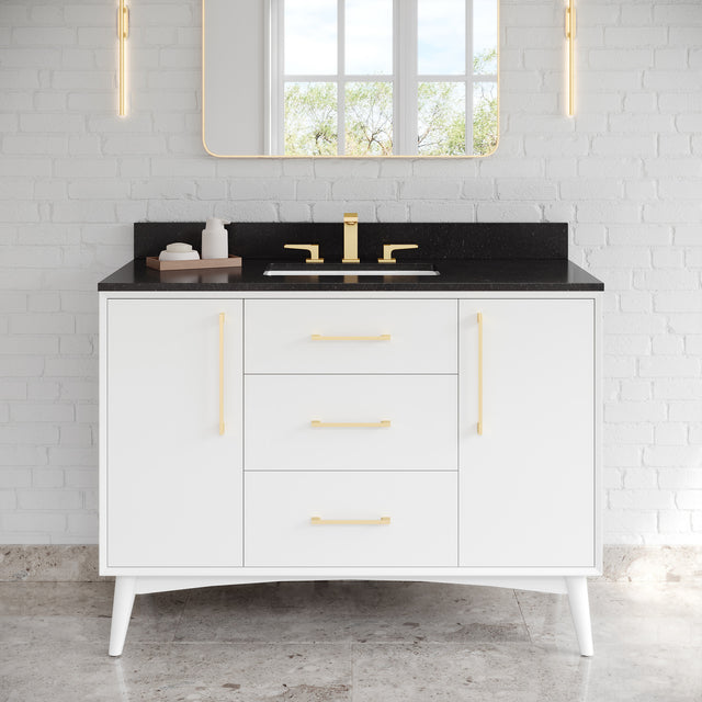Jeffrey Alexander Dashwood White Single Sink Bathroom Vanity with Black Granite Top - 8 in. Widespread Faucet Top - VKITDAS48WHBGR