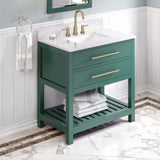 Jeffrey Alexander Wavecrest 36" Green Single Sink Bathroom Vanity with White Carrara Marble Top - 8 in. Widespread Faucet Top product image 2