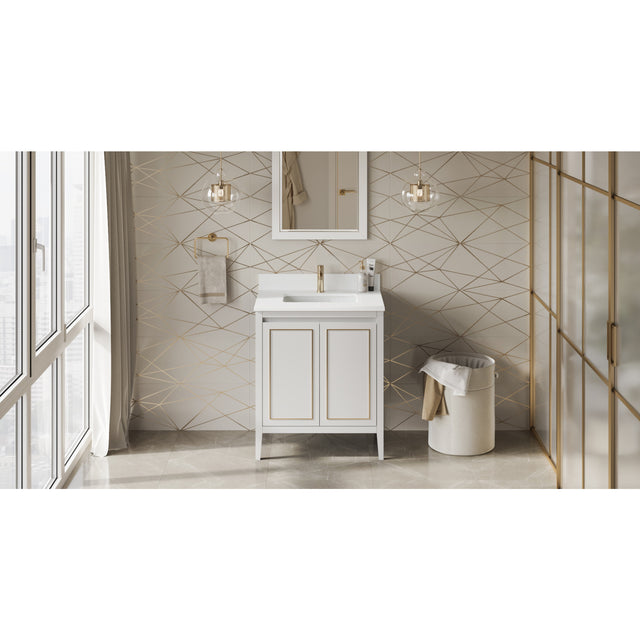 Jeffrey Alexander Percival 30" White Single Sink Bathroom Vanity with White Quartz Top - 8 in. Widespread Faucet Top - VKITPER30WHWQR1