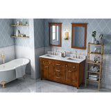 Jeffrey Alexander Chatham 60" Chocolate Double Sink Bathroom Vanity with White Carrara Marble Top - 8 in. Widespread Faucet Top - VKITCHA60CHWCR