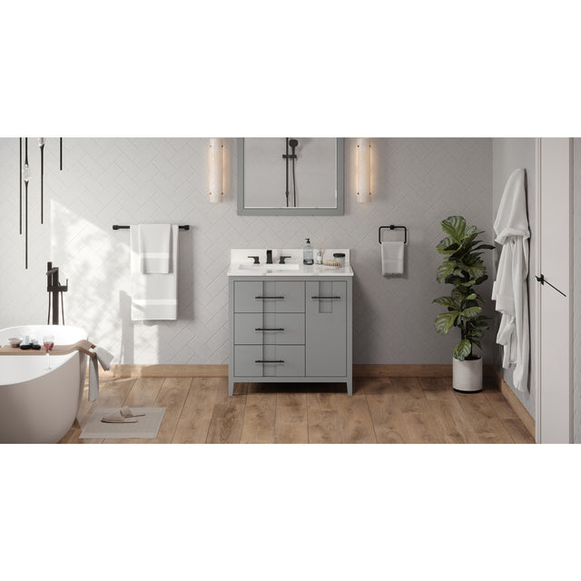 Jeffrey Alexander Katara 36" Grey Single Sink Bathroom Vanity with Calacatta Vienna Quartz Top - 8 in. Widespread Faucet Top