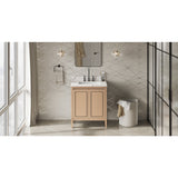Jeffrey Alexander Percival 30" Natural Oak Single Sink Bathroom Vanity with Calacatta Vienna Quartz Top - 8 in. Widespread Faucet Top