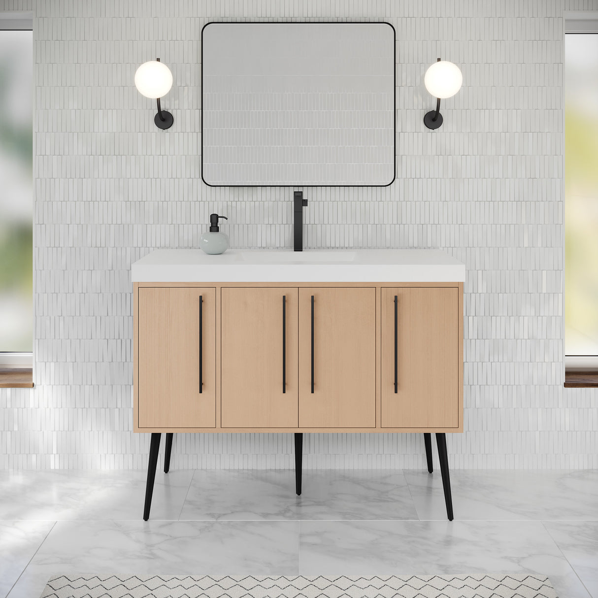 Jeffrey Alexander Tempest 48" Natural Oak Single Sink Bathroom Vanity with White Resin Top - Single-Hole Faucet Top - VKTEM48NOPRE product image 2